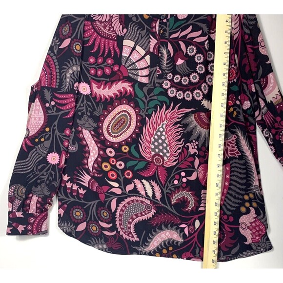 Loft Shirt Womens Large Sheer Long Sleeve Black Burgundy Paisley Boho - Picture 5 of 9